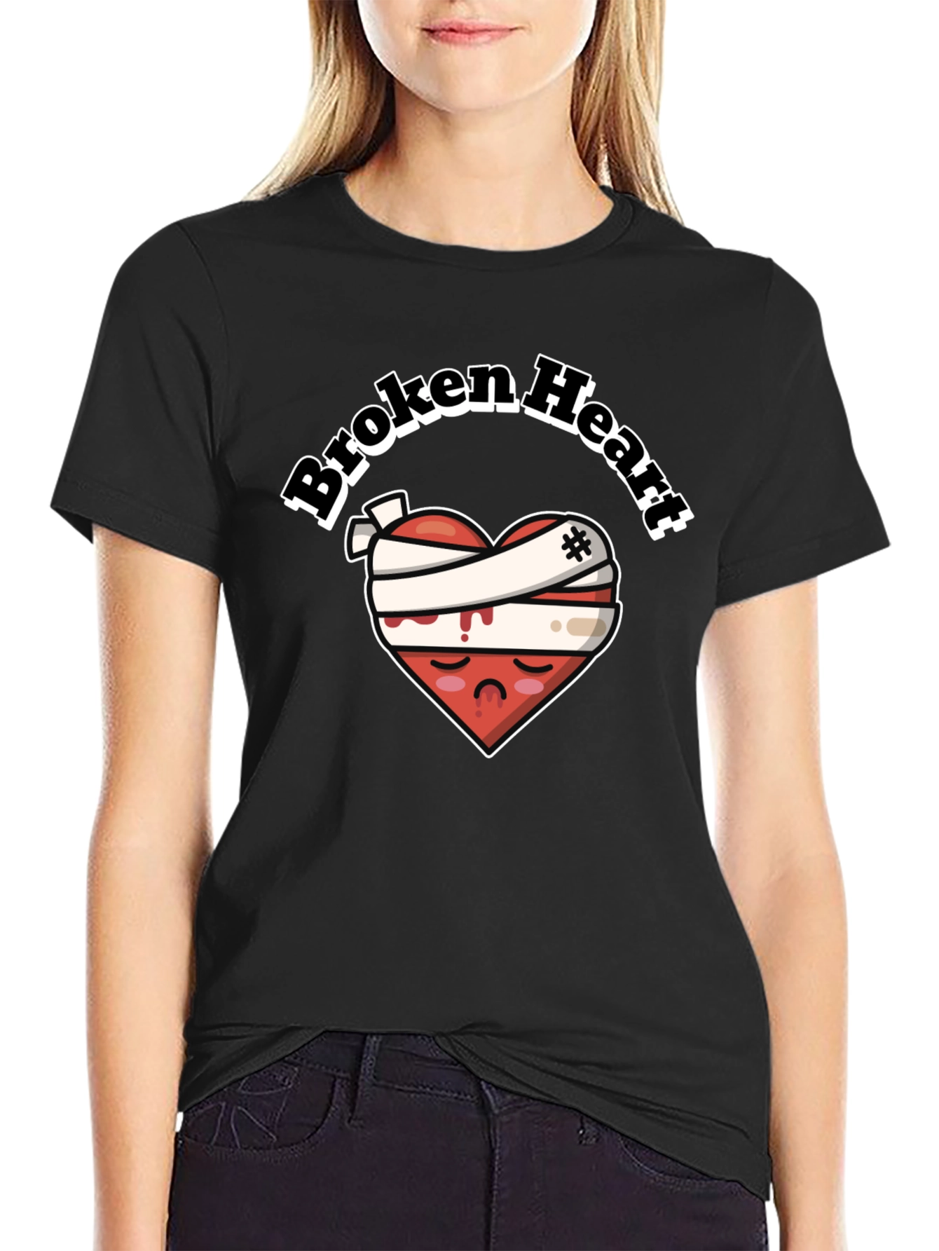Broken Heart Graphic Tee - Bandaged Sad Heart T-Shirt