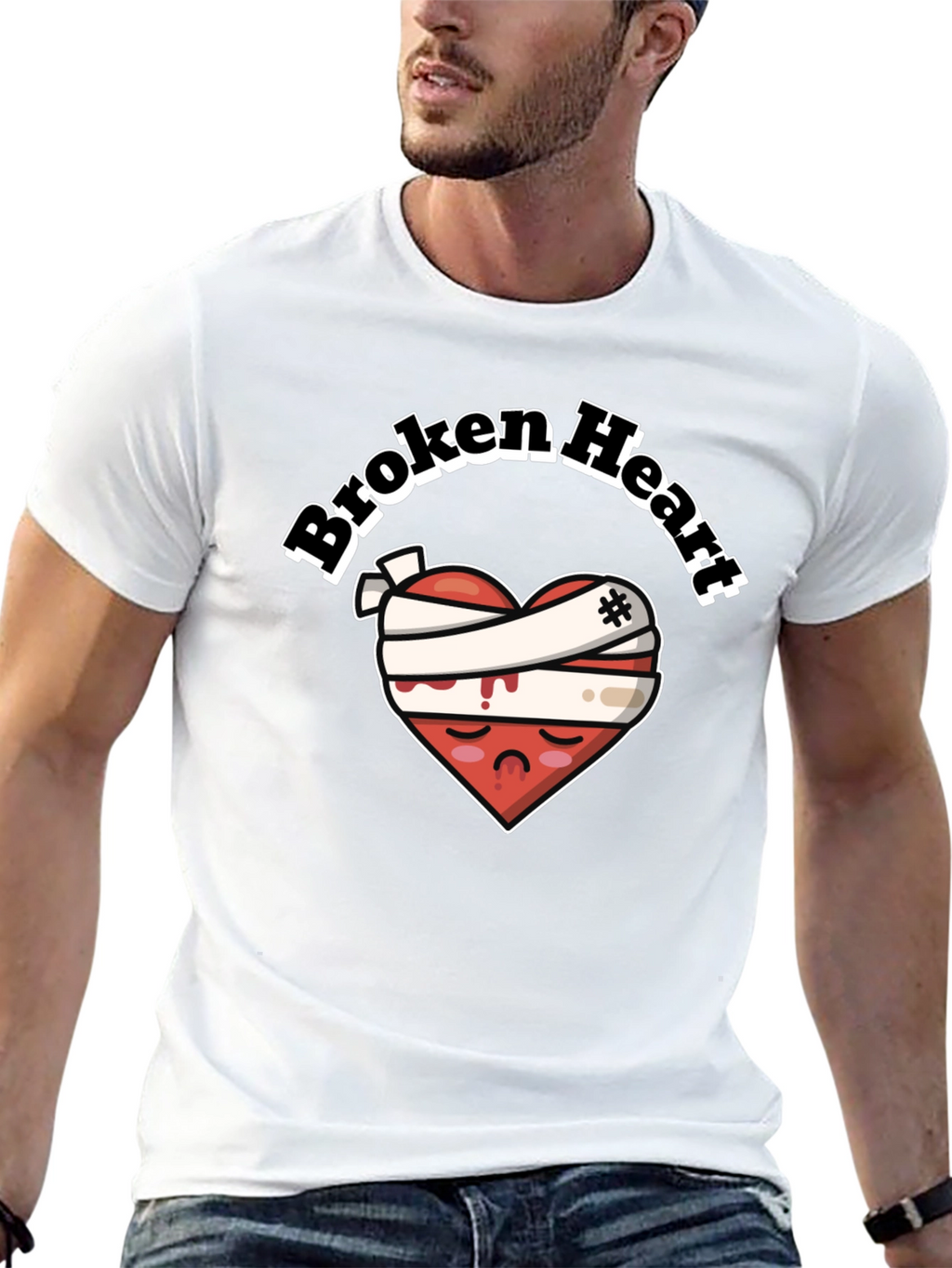 Broken Heart Graphic Tee - Bandaged Sad Heart T-Shirt