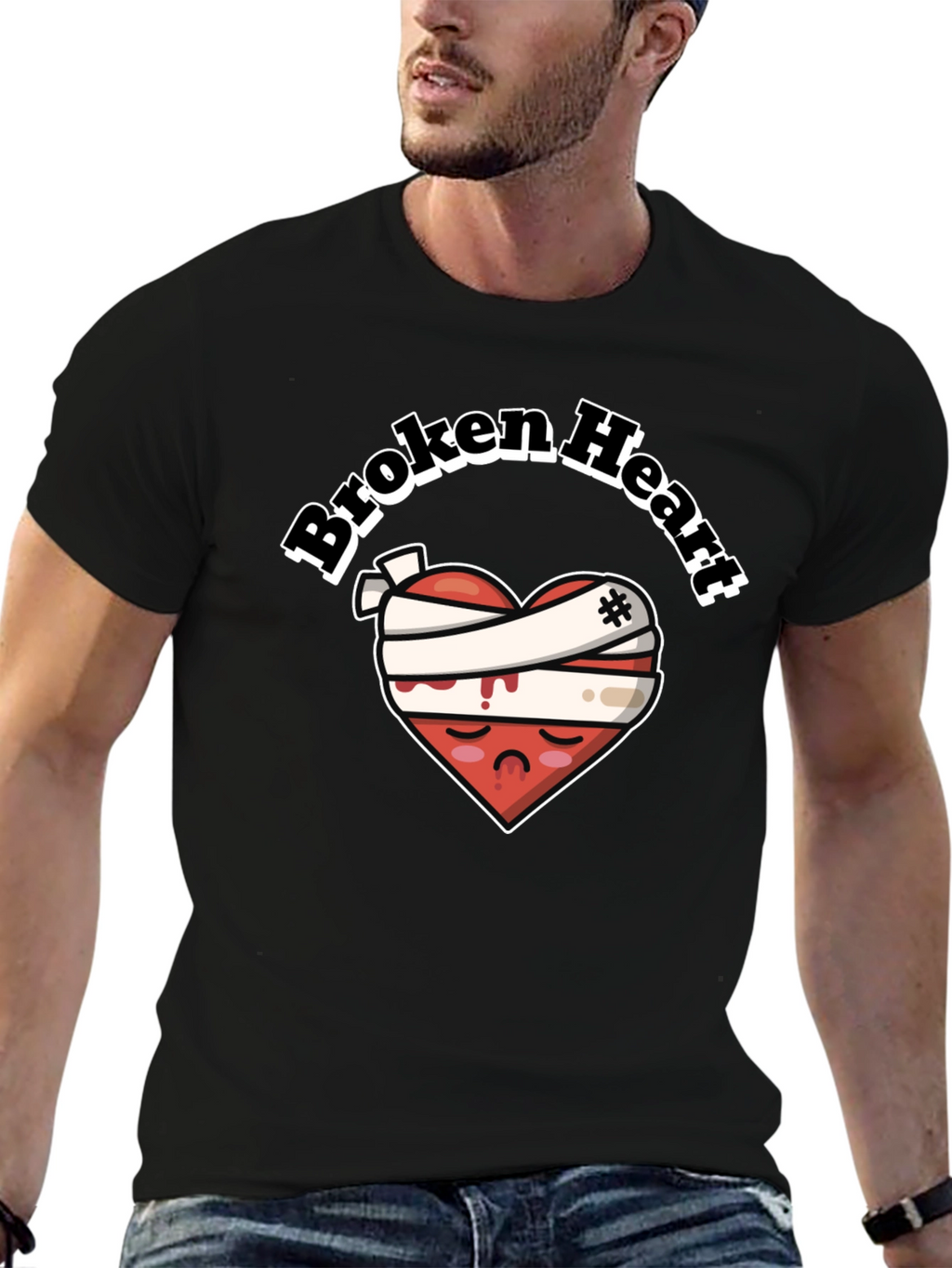 Broken Heart Graphic Tee - Bandaged Sad Heart T-Shirt