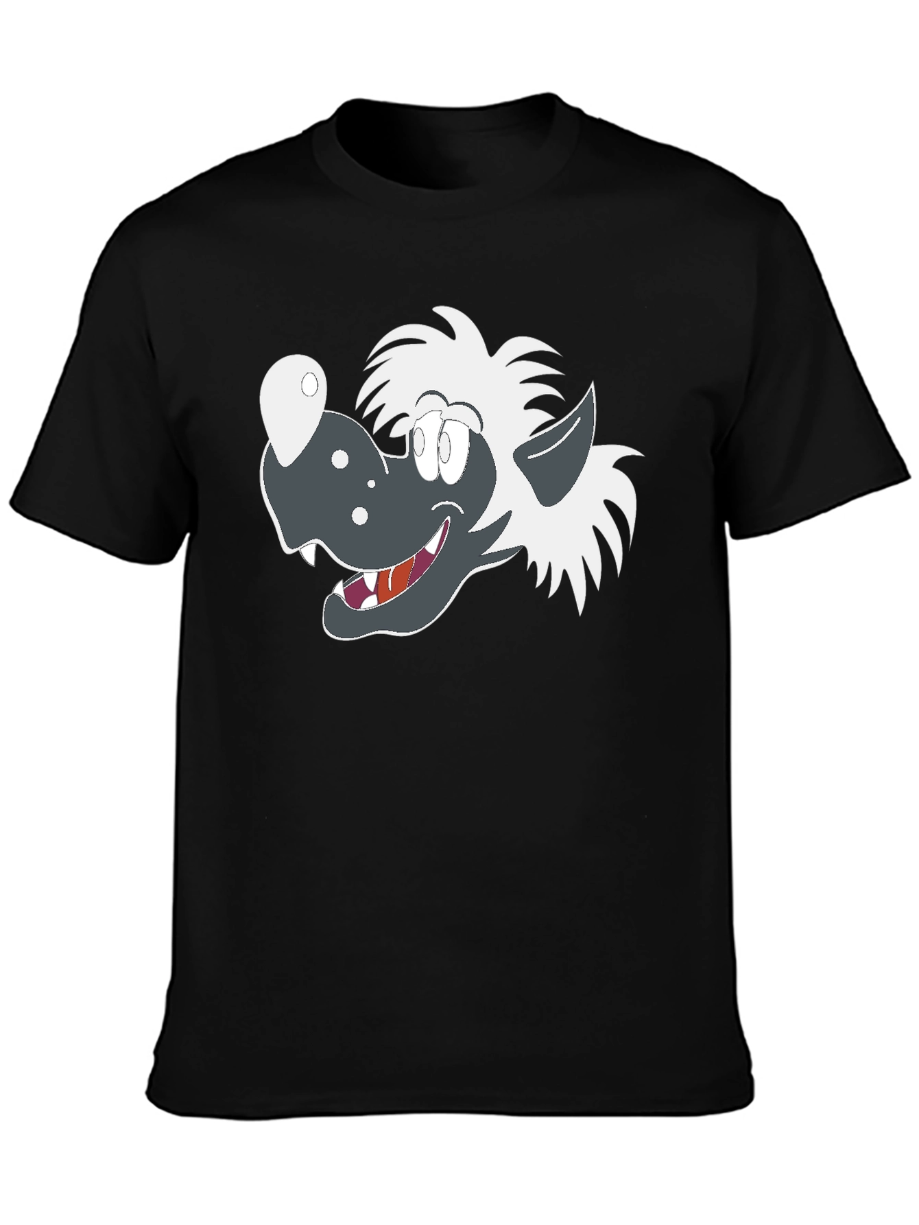 Cartoon Wolf Graphic Tee - Black