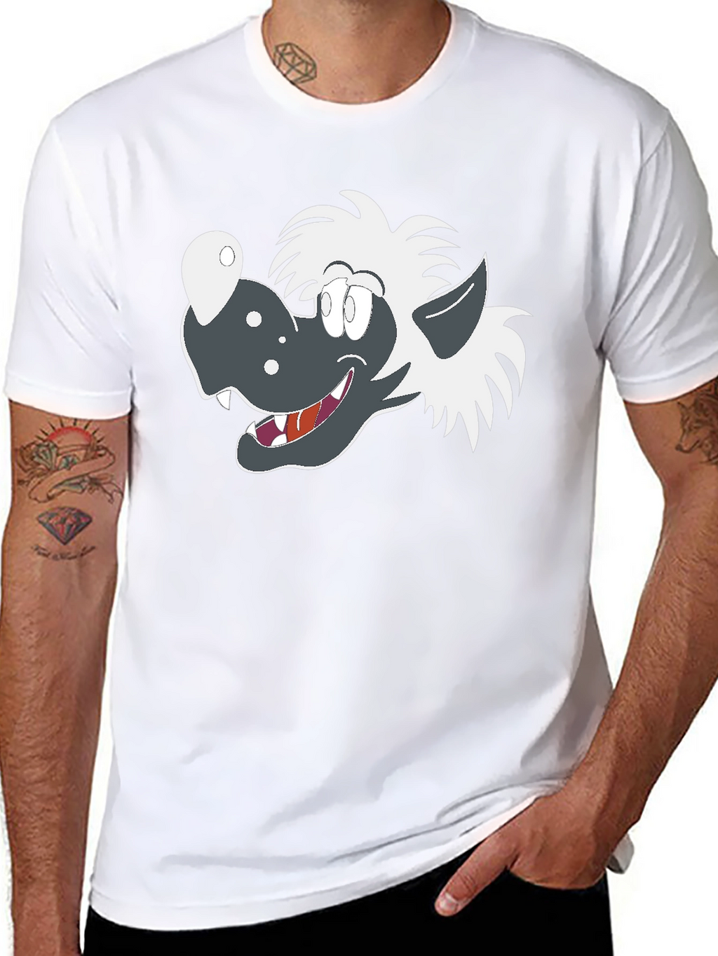 Cartoon Wolf Graphic Tee - Black