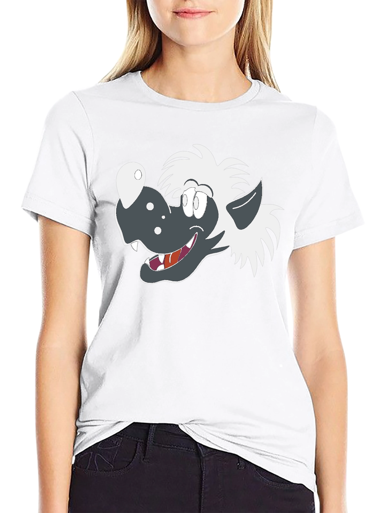 Cartoon Wolf Graphic Tee - Black