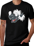 Cartoon Wolf Graphic Tee - Black
