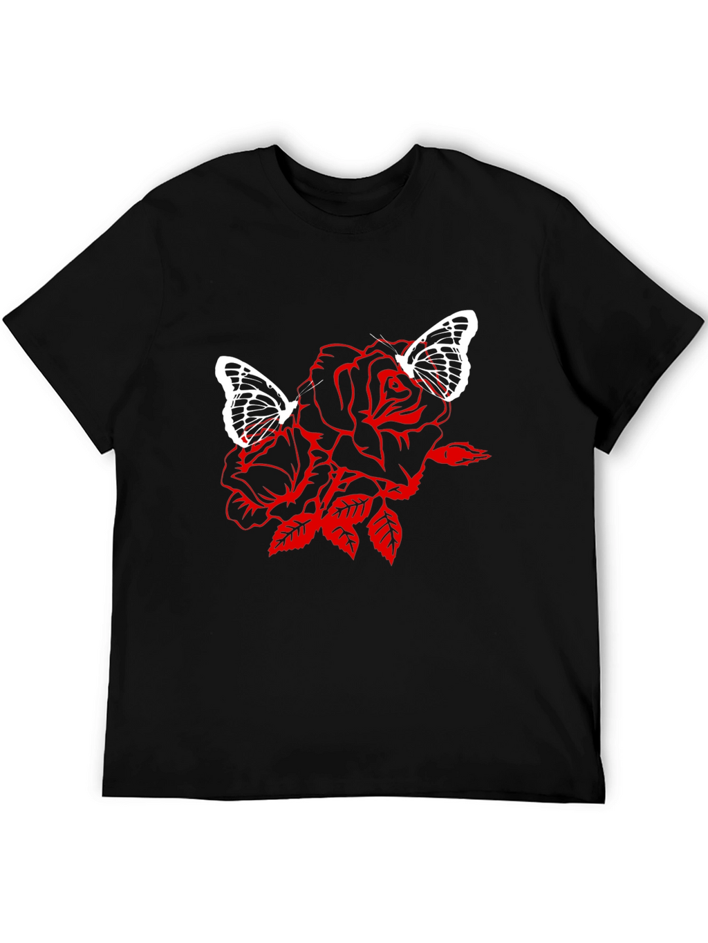 Rose & Butterfly Graphic Black T-Shirt