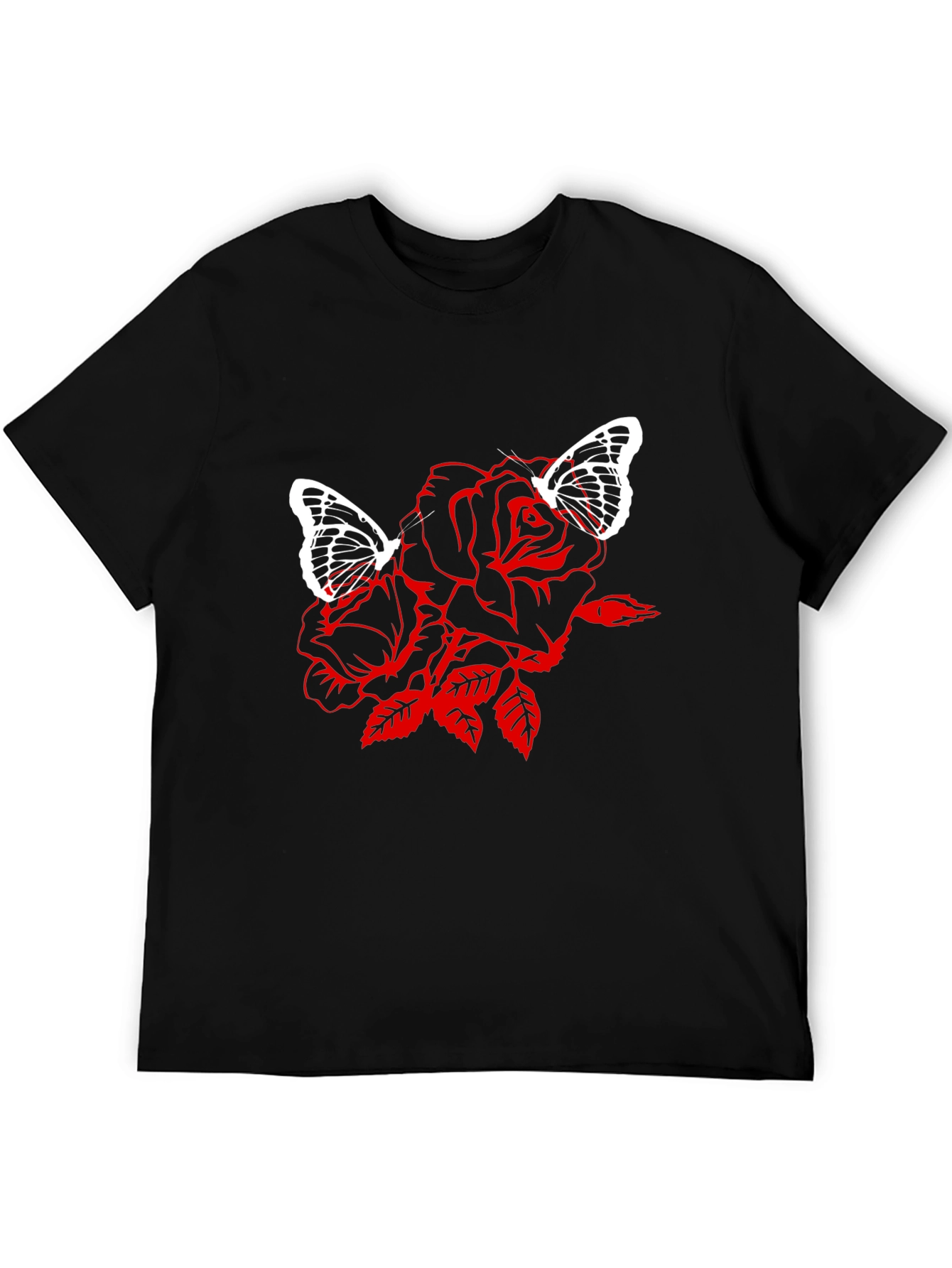 Rose & Butterfly Graphic Black T-Shirt