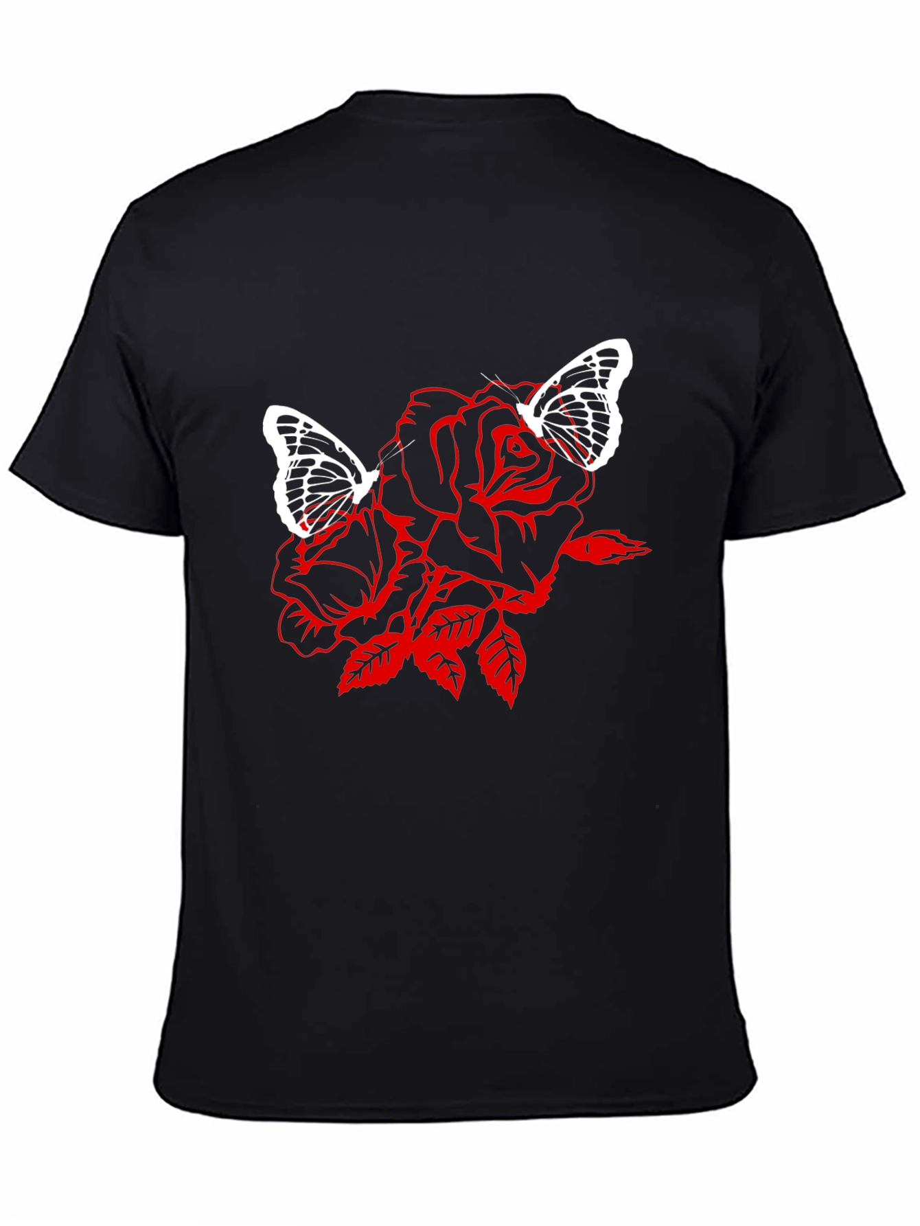 Rose & Butterfly Graphic Black T-Shirt