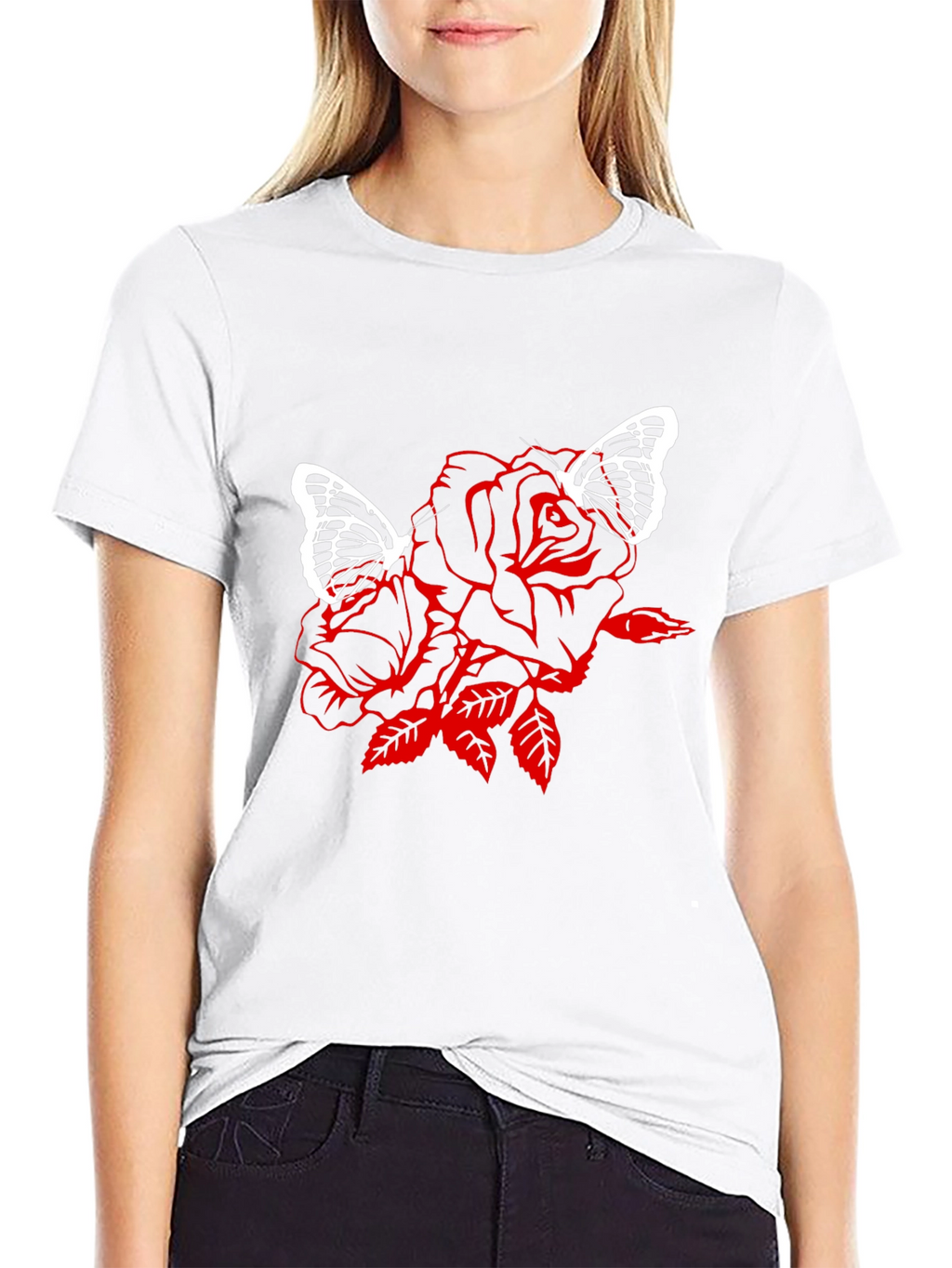Rose & Butterfly Graphic Black T-Shirt