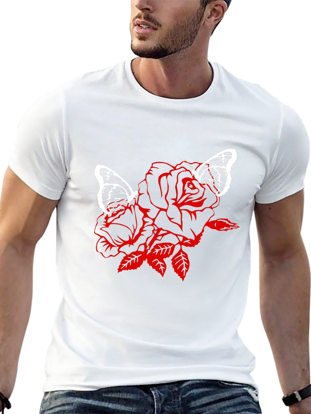 Rose & Butterfly Graphic Black T-Shirt