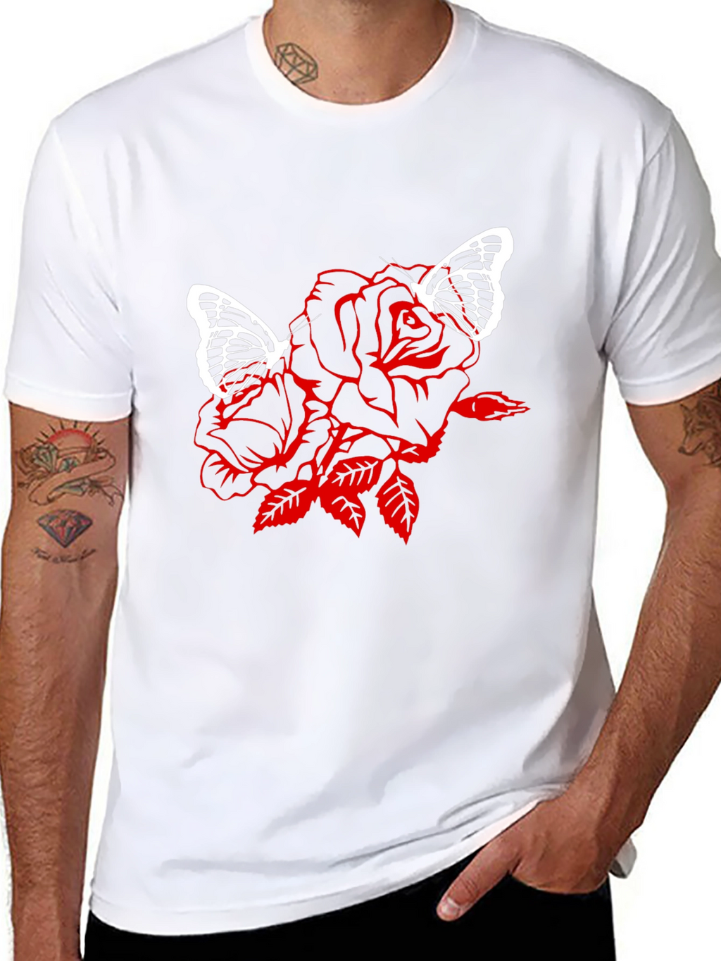 Rose & Butterfly Graphic Black T-Shirt