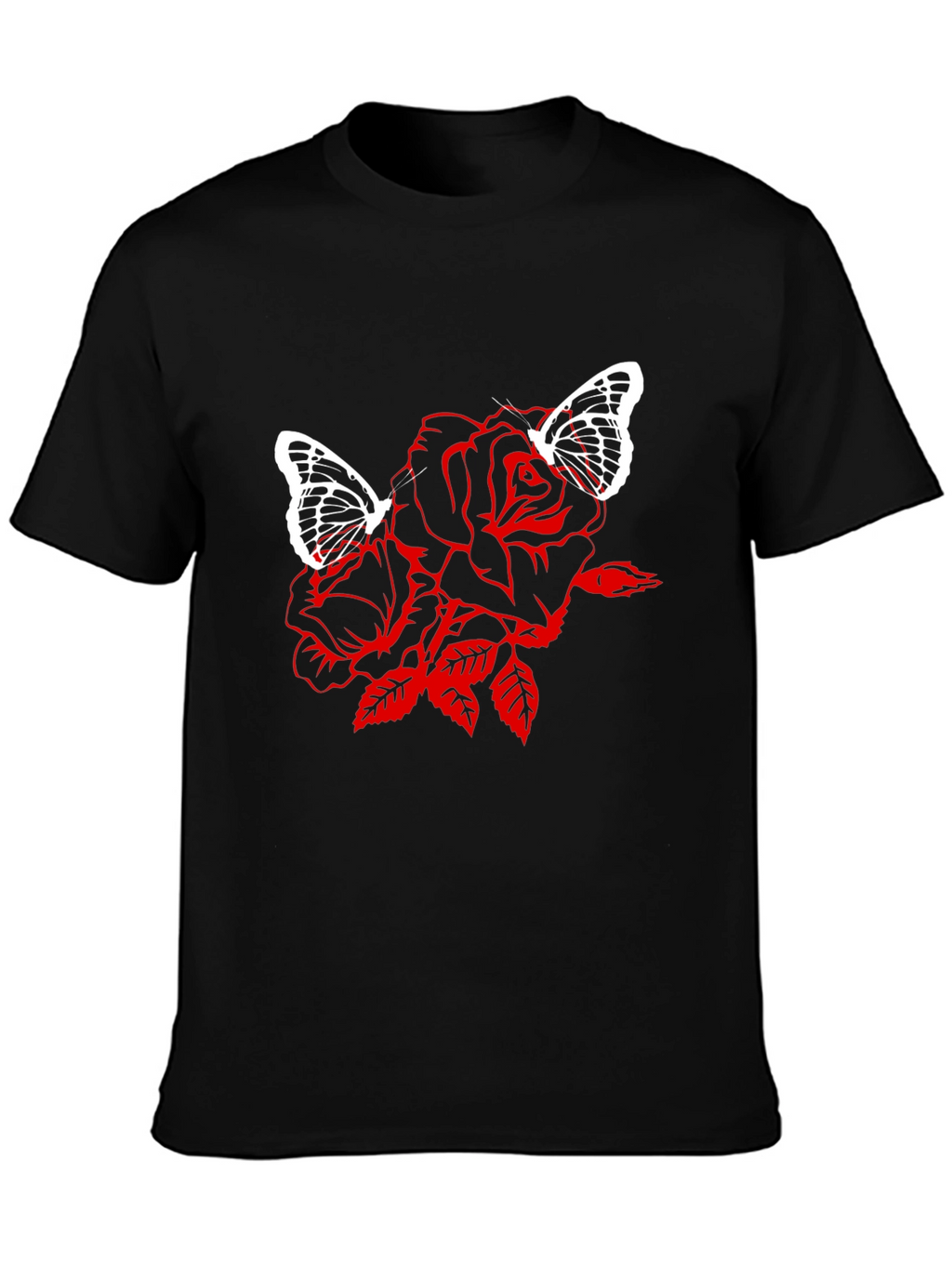 Rose & Butterfly Graphic Black T-Shirt