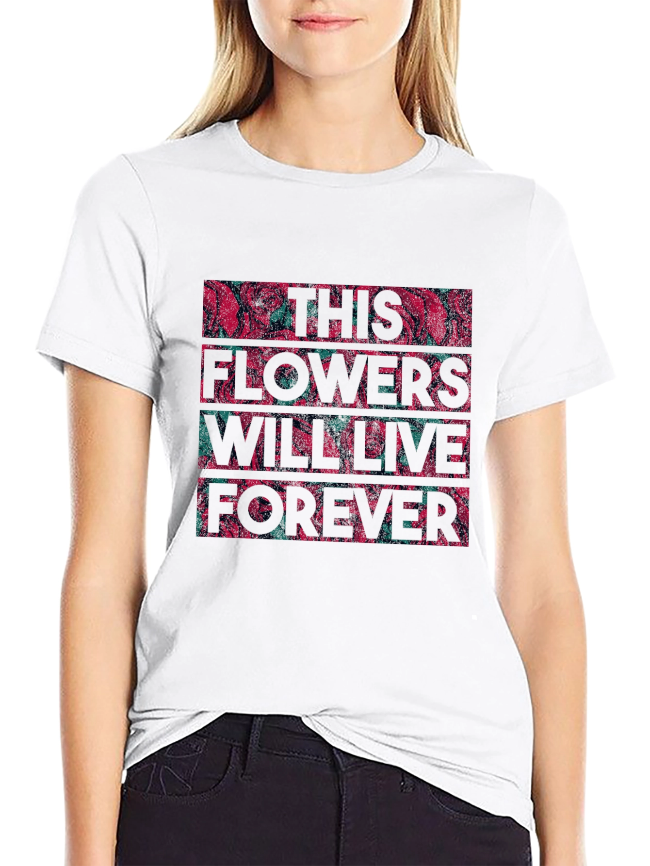 Floral Typography Graphic Print Black T-shirt