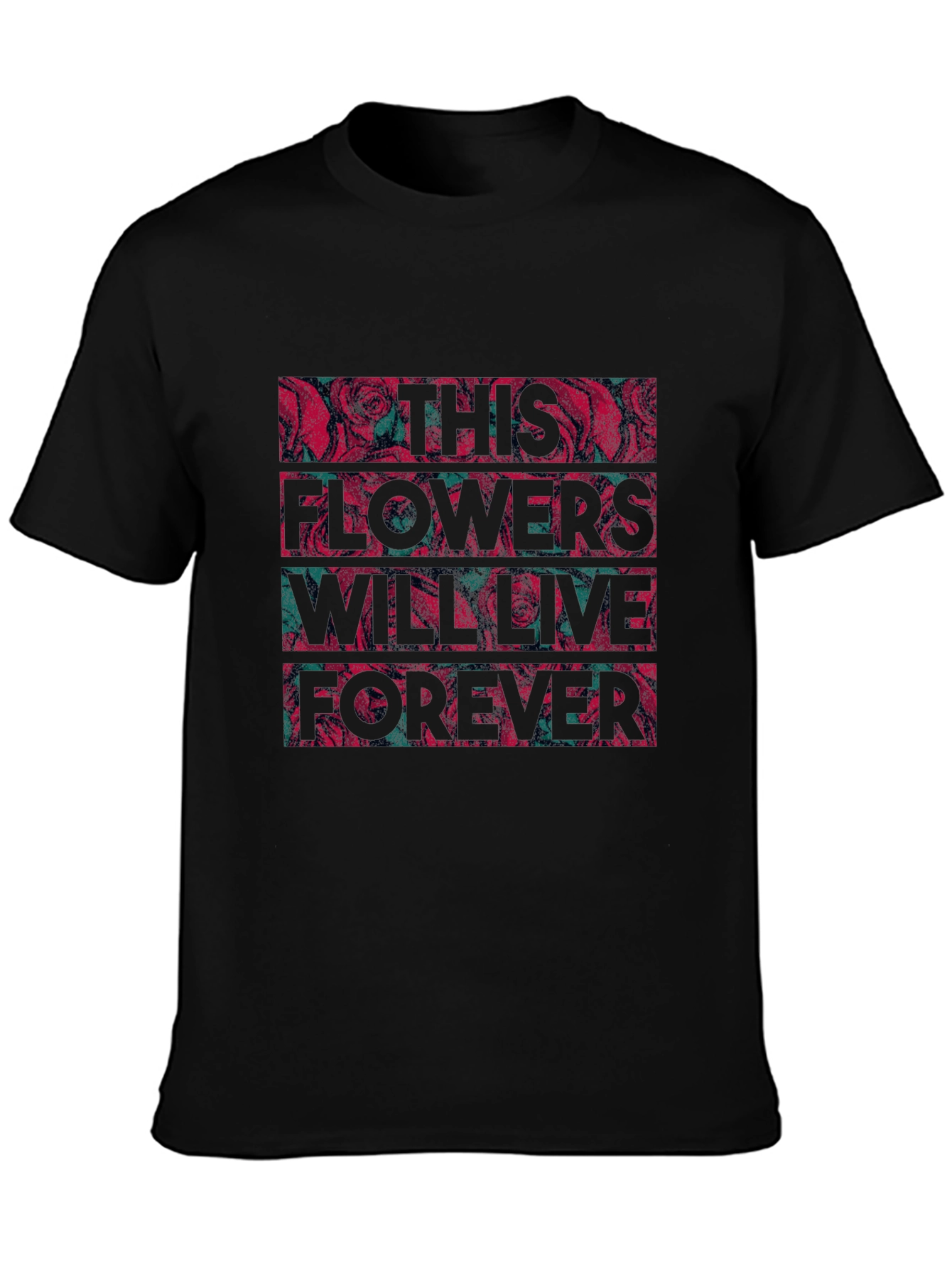 Floral Typography Graphic Print Black T-shirt