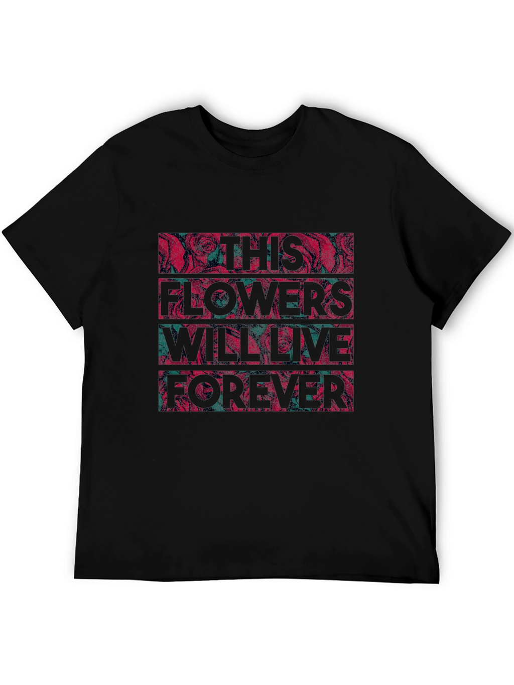 Floral Typography Graphic Print Black T-shirt