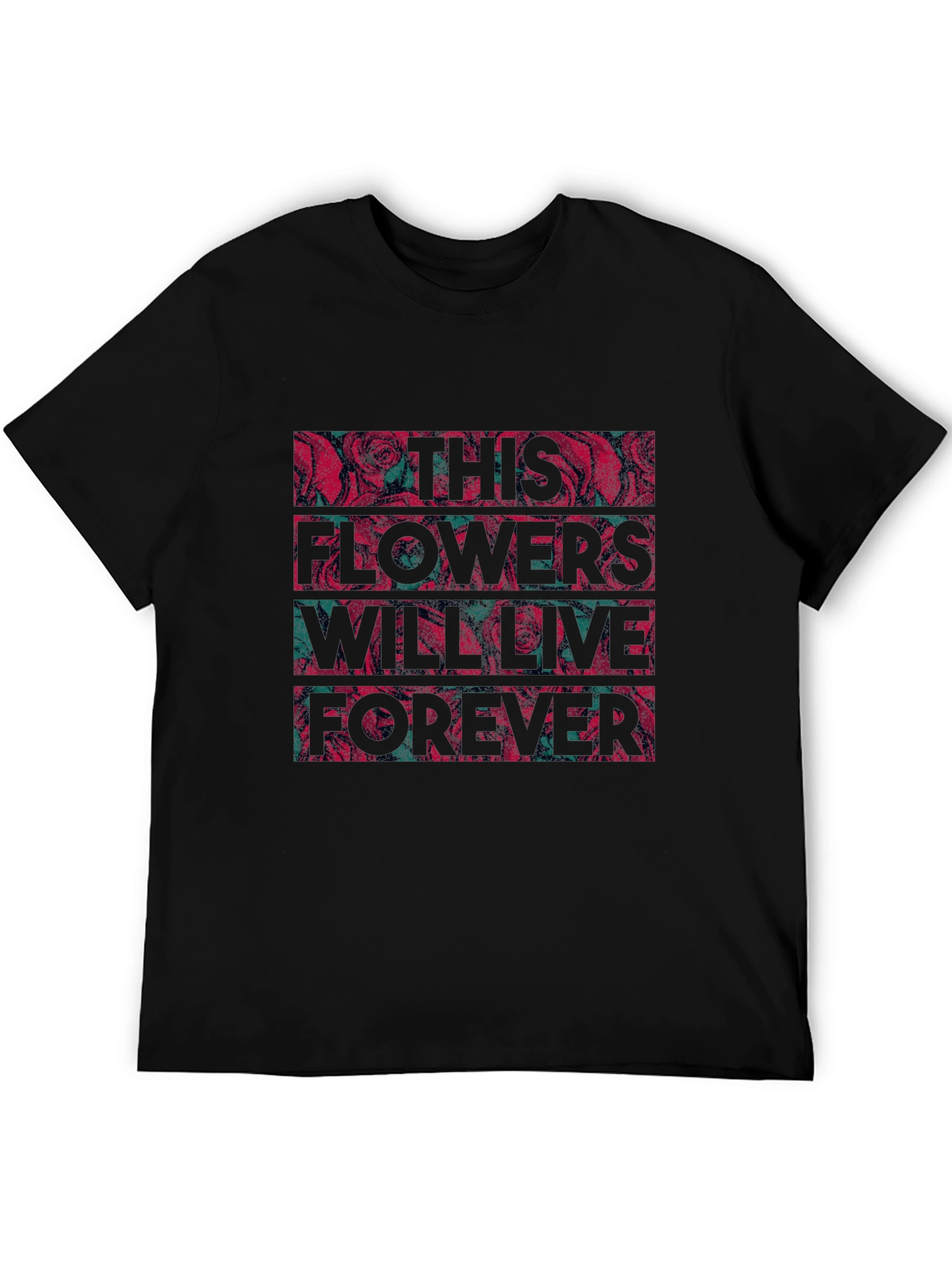 Floral Typography Graphic Print Black T-shirt