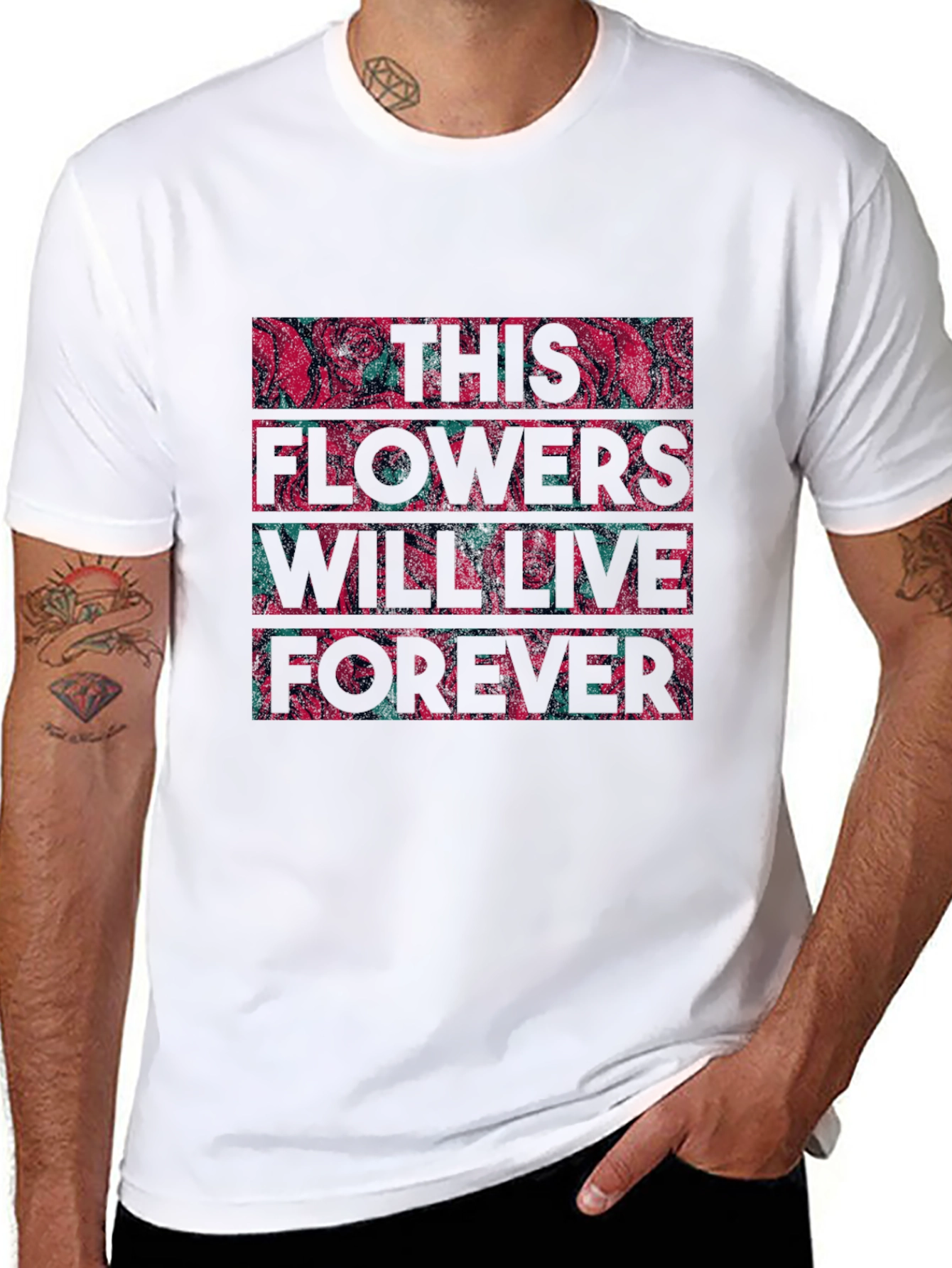 Floral Typography Graphic Print Black T-shirt