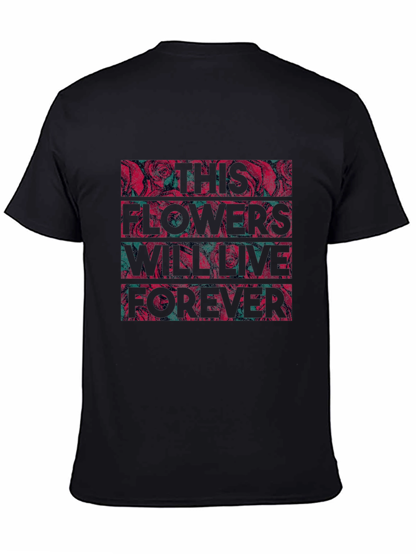 Floral Typography Graphic Print Black T-shirt