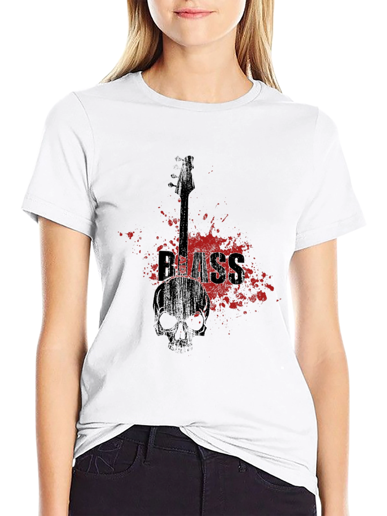 Bass Guitar Skull Graphic T-Shirt