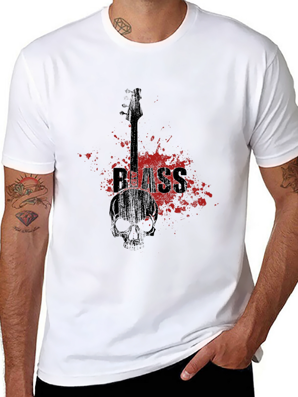 Bass Guitar Skull Graphic T-Shirt