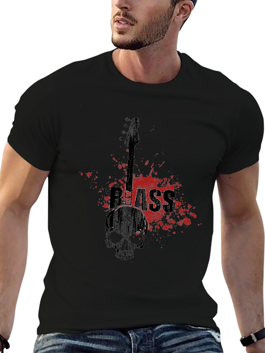 Bass Guitar Skull Graphic T-Shirt