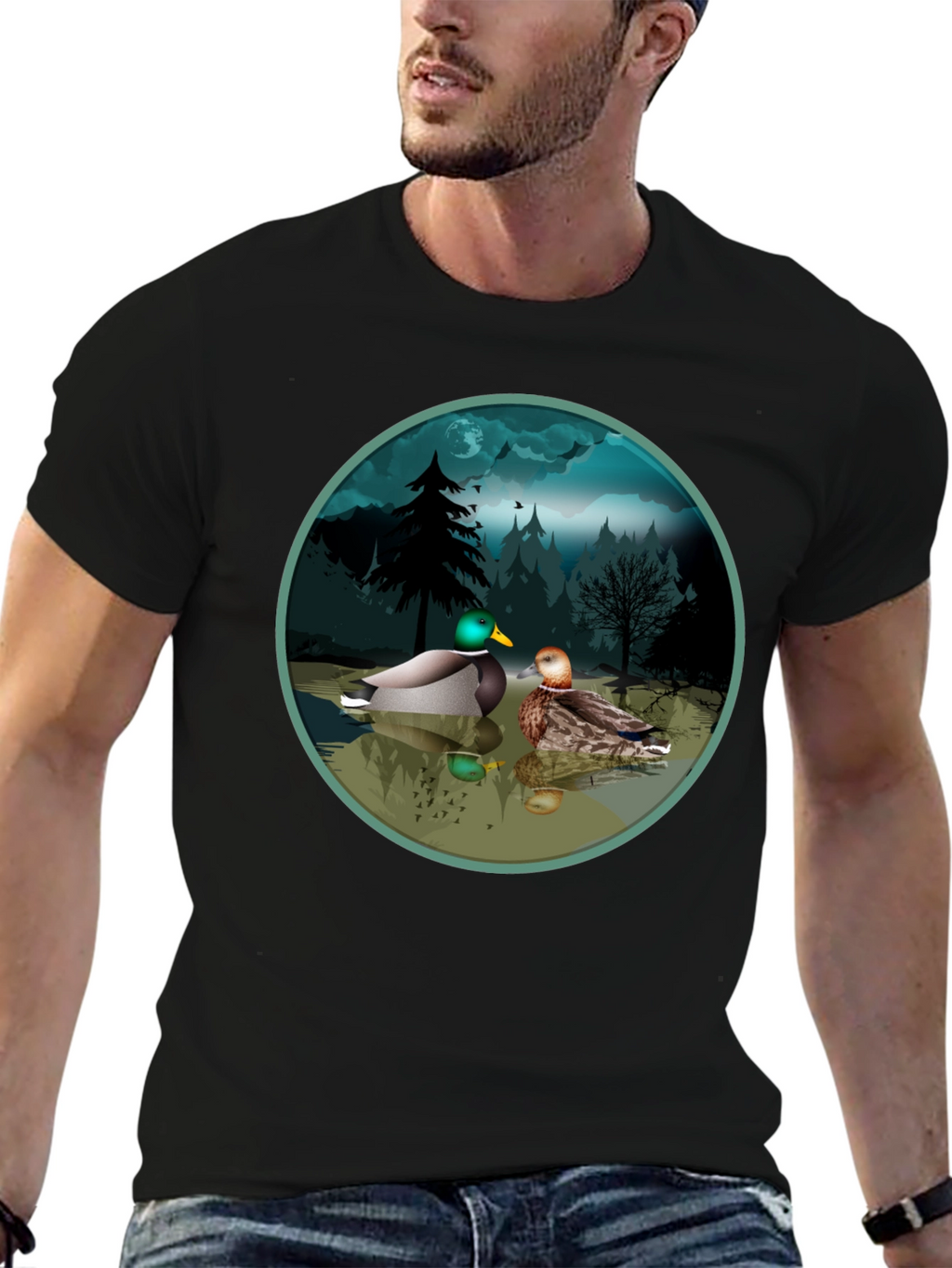 Duck Pond Graphic Tee - Black Cotton T-Shirt