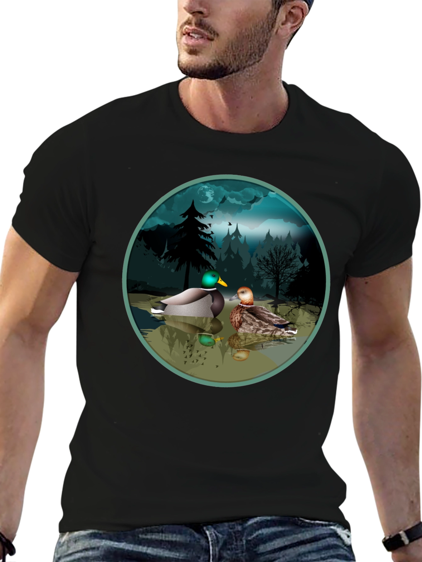Duck Pond Graphic Tee - Black Cotton T-Shirt