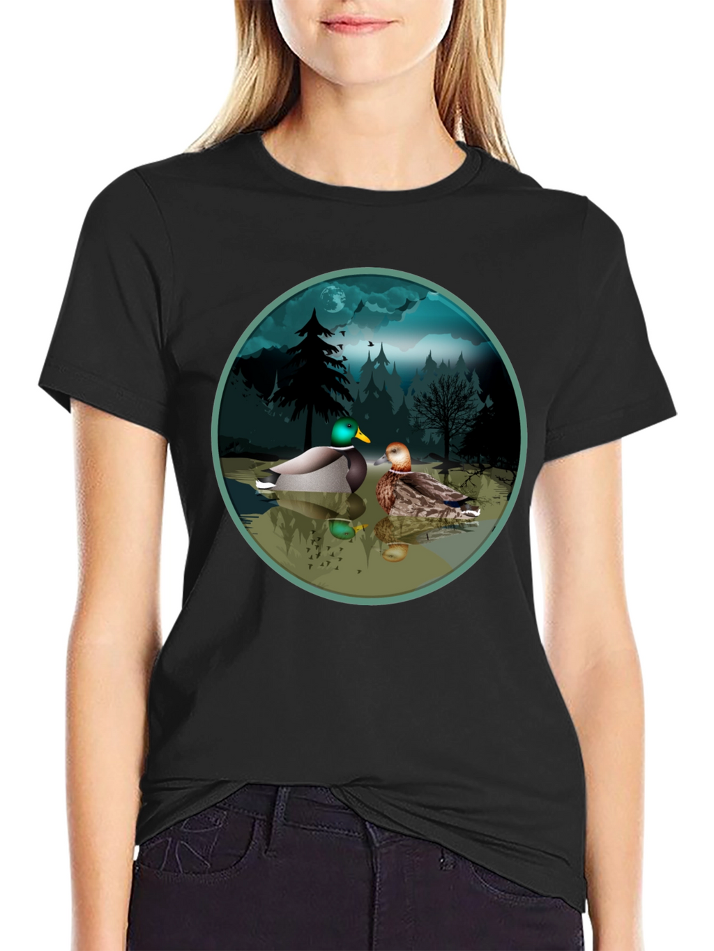 Duck Pond Graphic Tee - Black Cotton T-Shirt