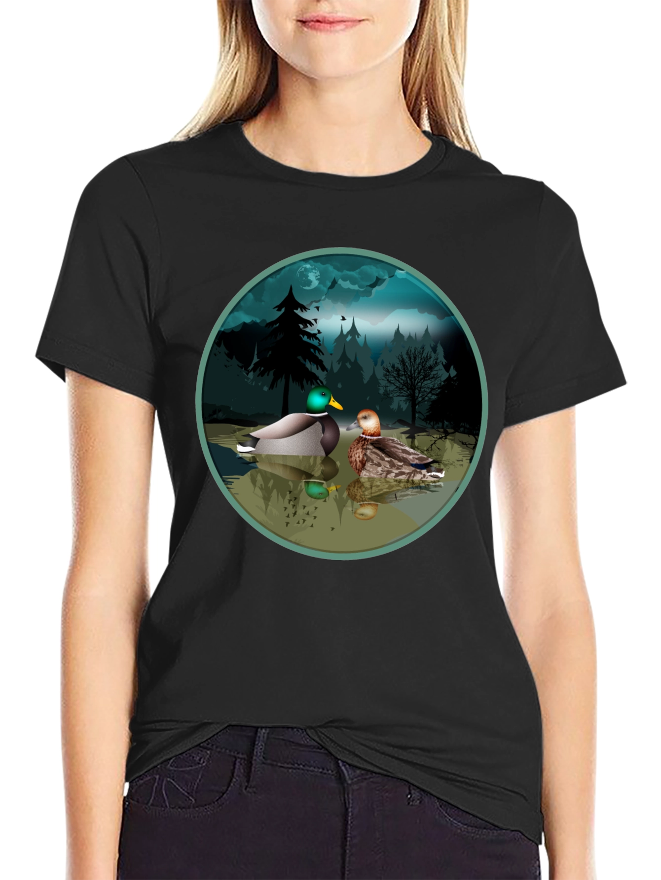 Duck Pond Graphic Tee - Black Cotton T-Shirt