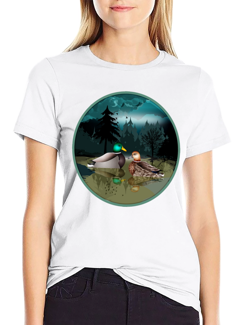 Duck Pond Graphic Tee - Black Cotton T-Shirt