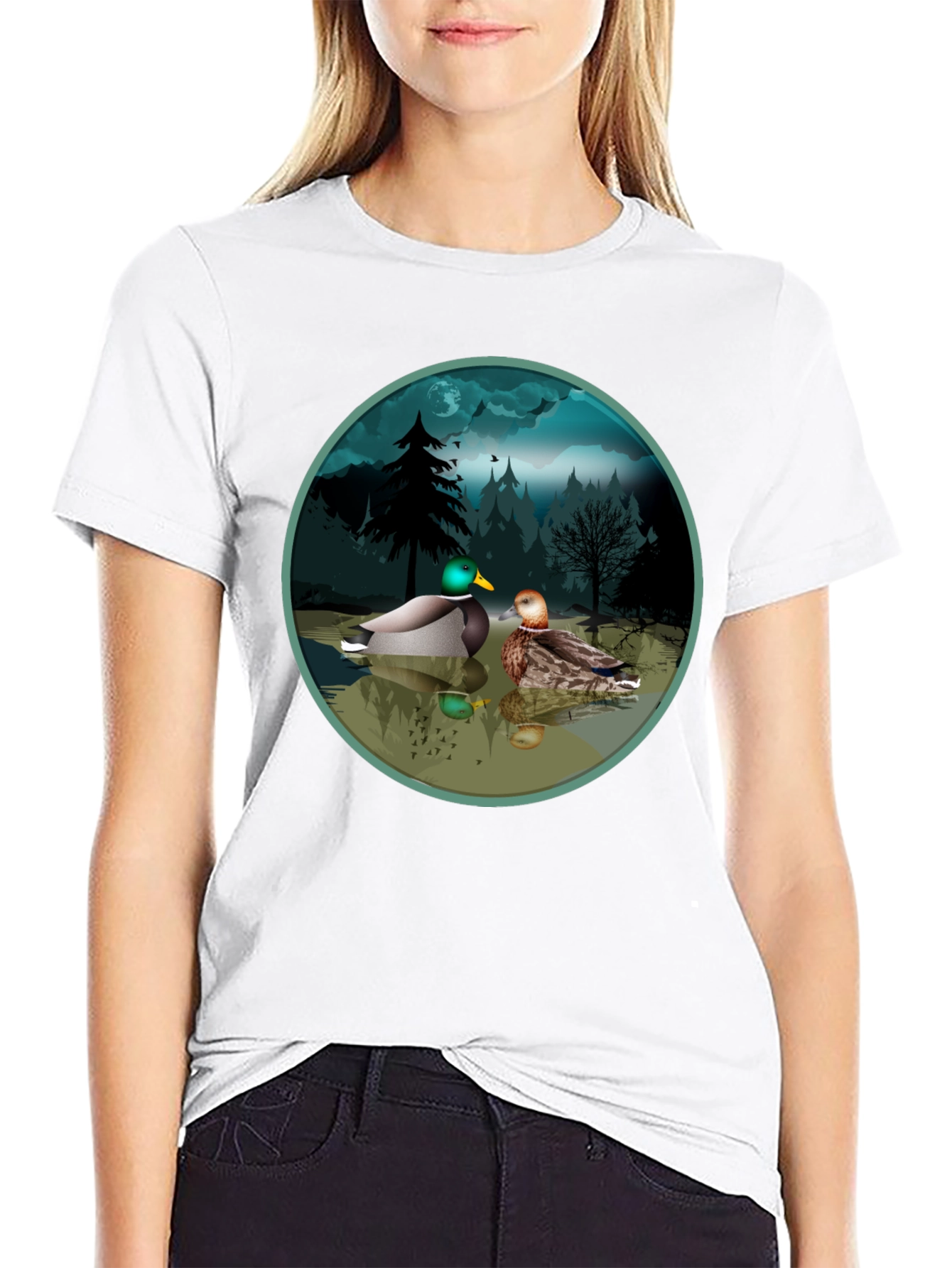 Duck Pond Graphic Tee - Black Cotton T-Shirt