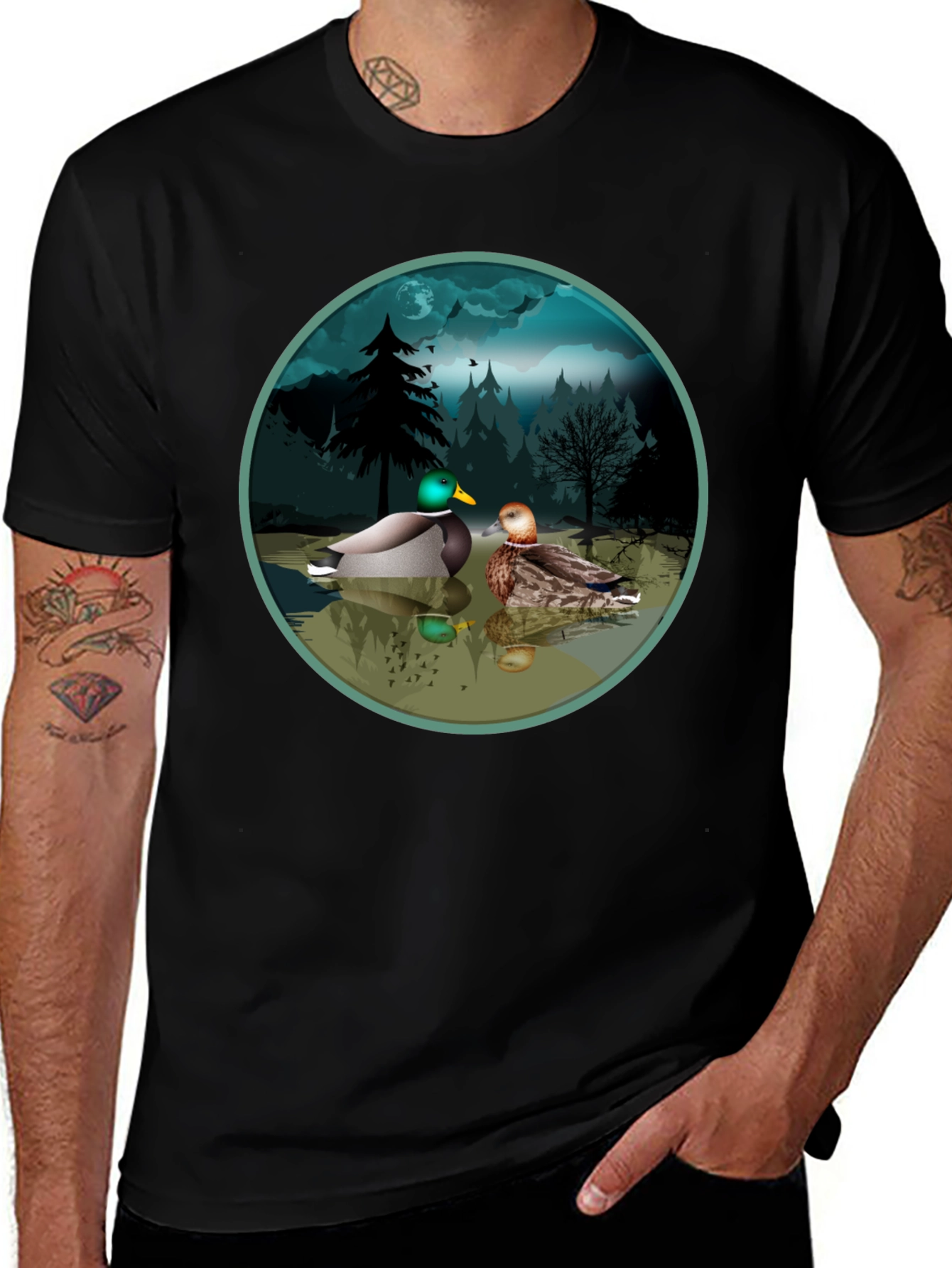 Duck Pond Graphic Tee - Black Cotton T-Shirt