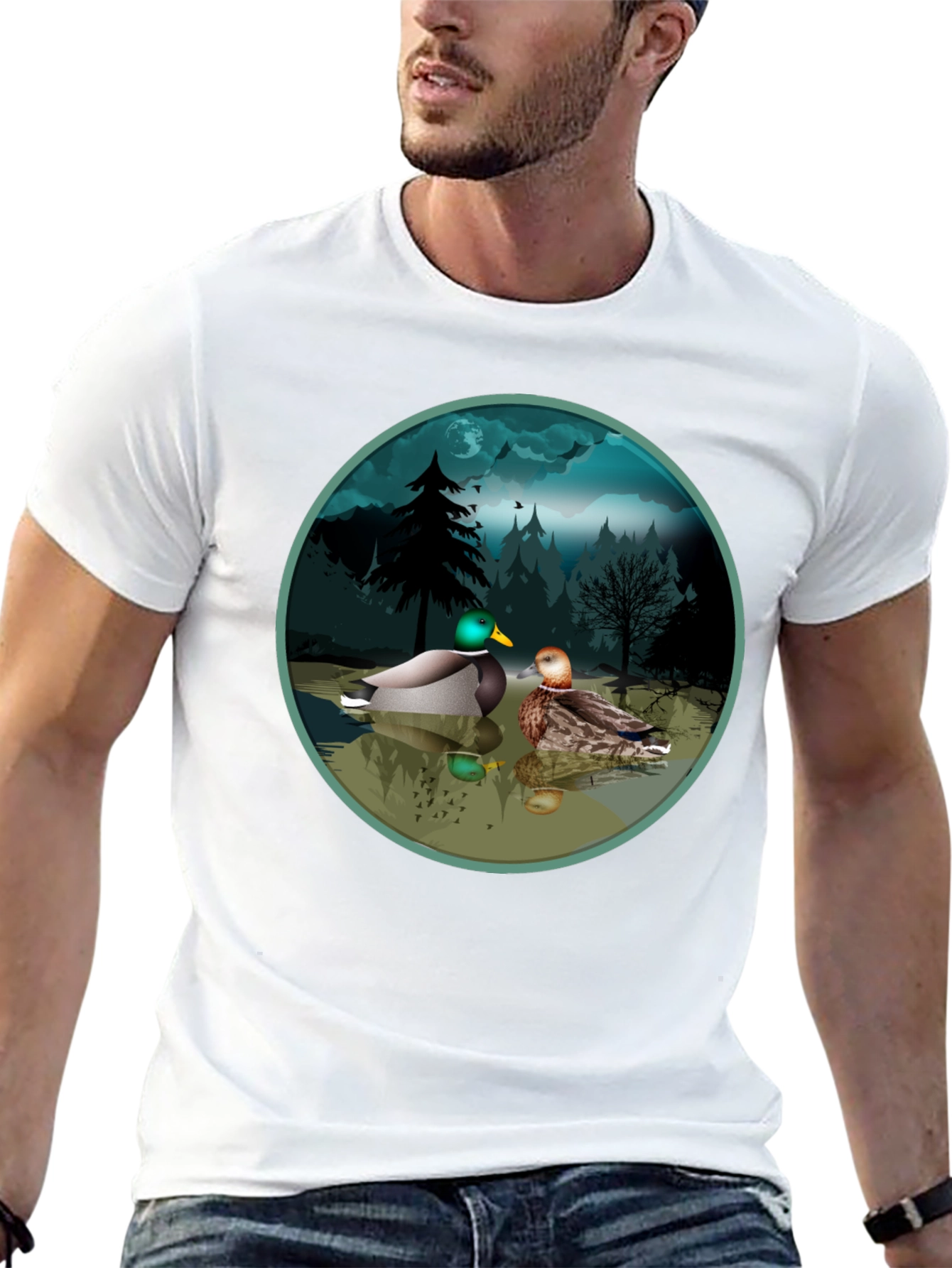 Duck Pond Graphic Tee - Black Cotton T-Shirt