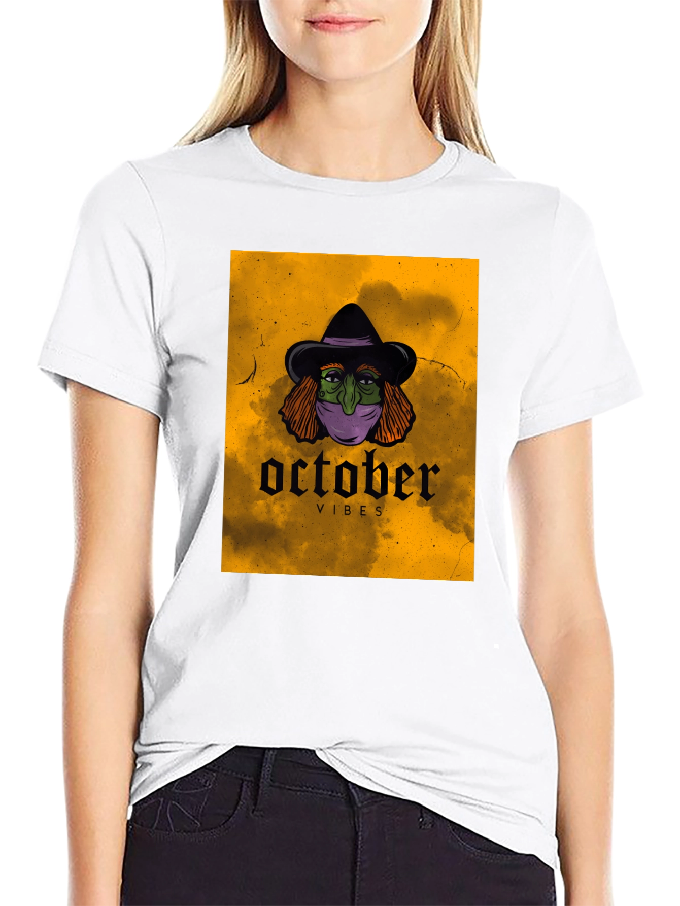 October Vibes Witch T-Shirt - Halloween Graphic Tee