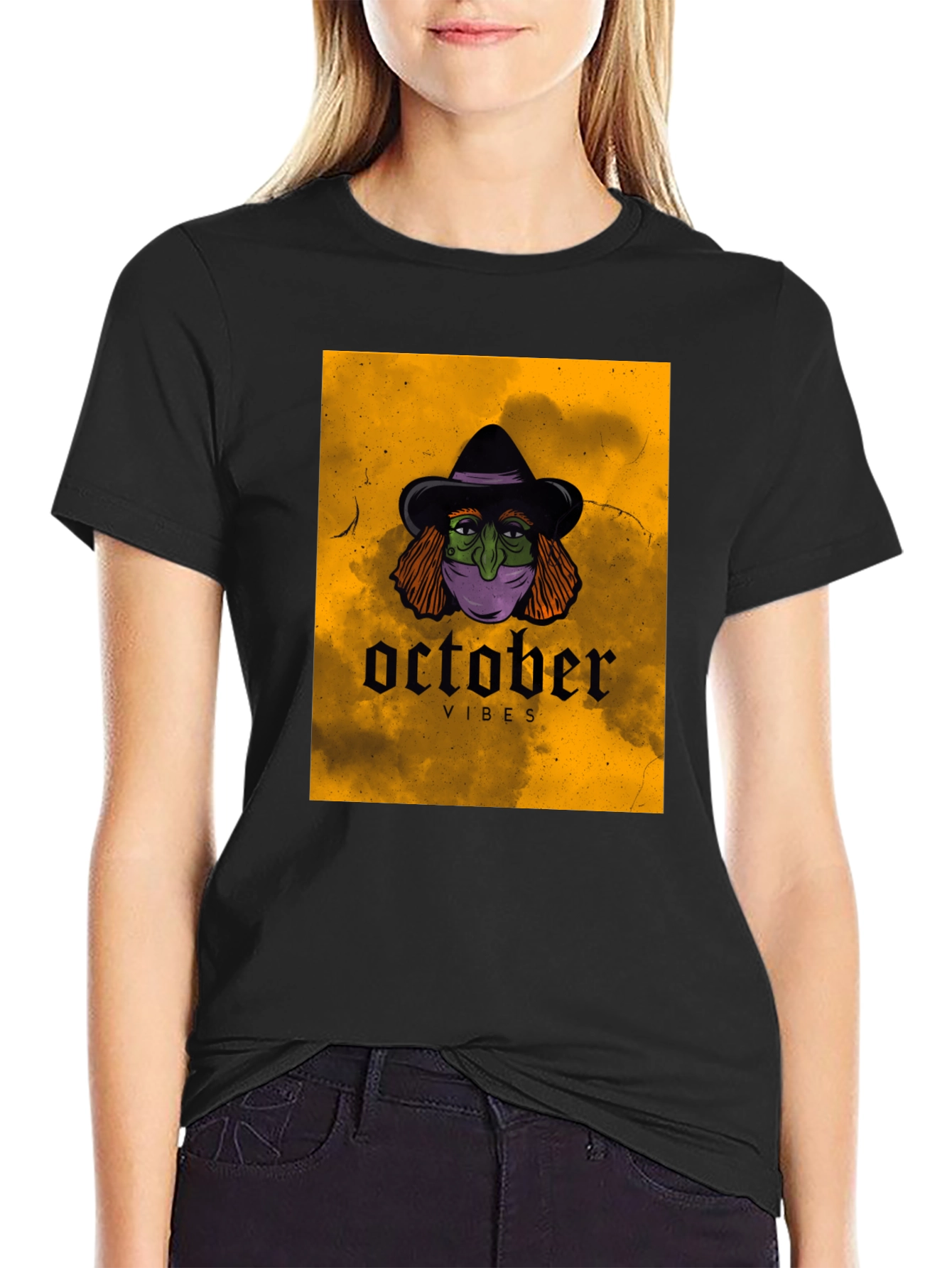 October Vibes Witch T-Shirt - Halloween Graphic Tee