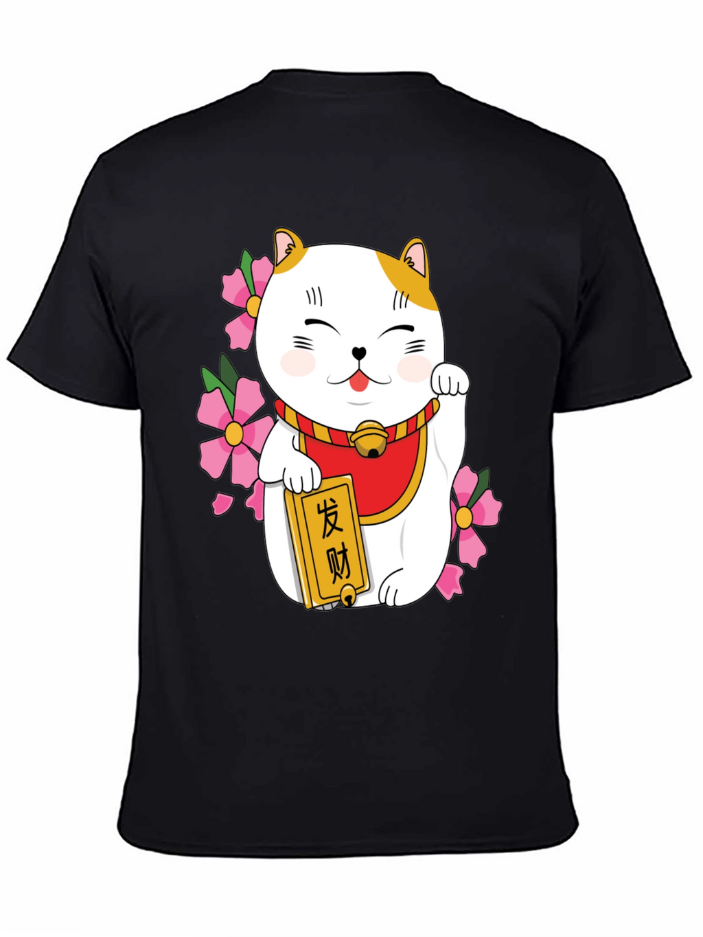 Lucky Cat Graphic Tee - Black Cotton Blend