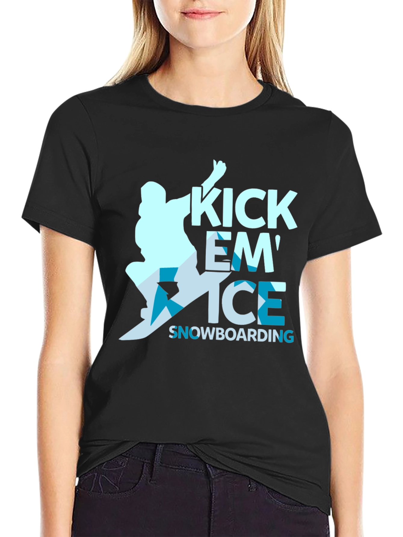 Kick Em Ice Snowboarding Black T-Shirt