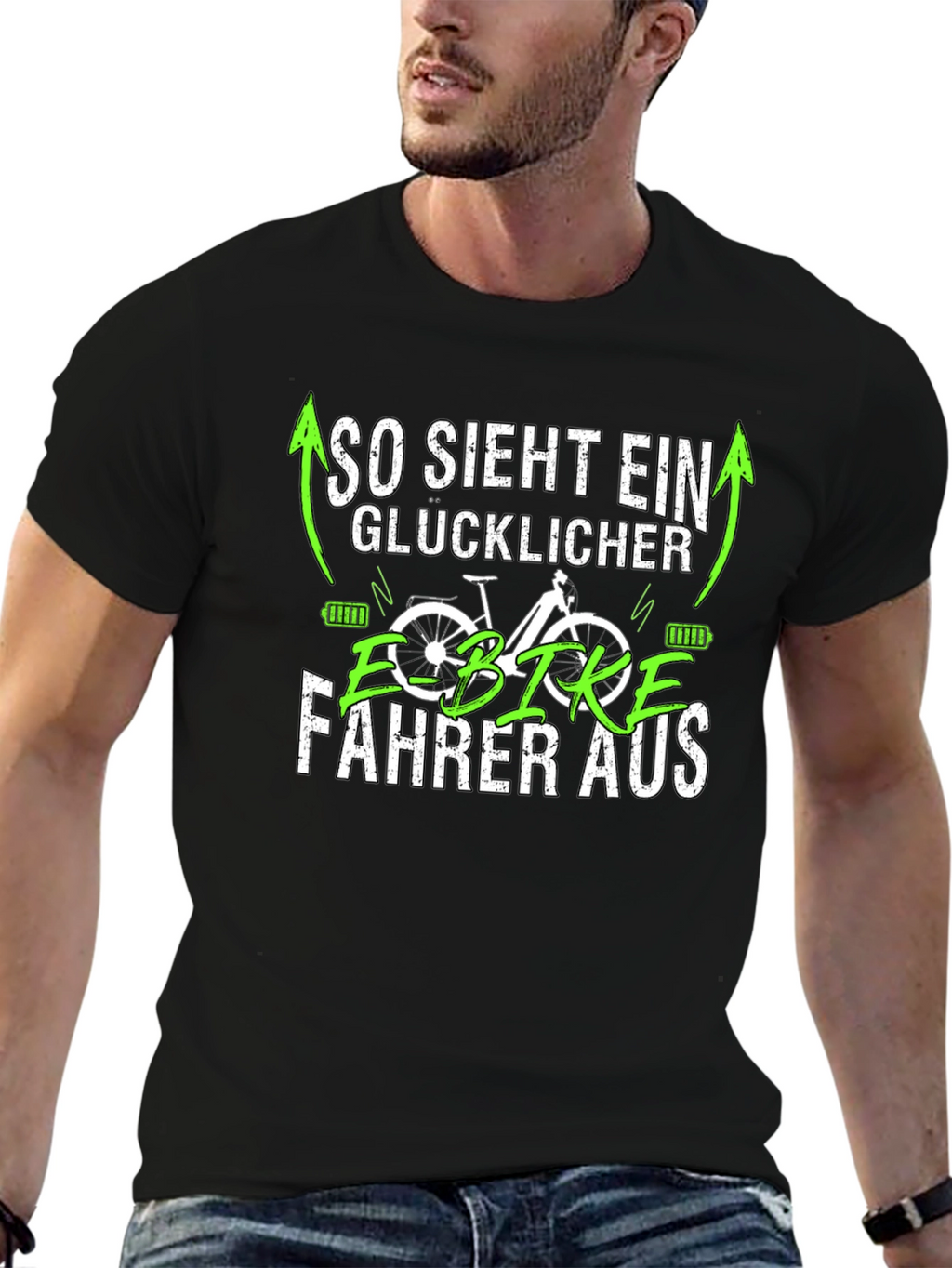 Happy E-Bike Rider Black T-Shirt