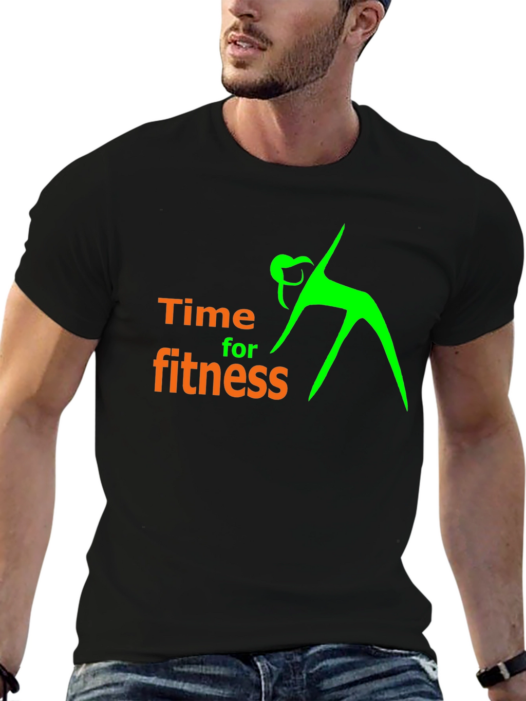 Time For Fitness Black Graphic T-Shirt