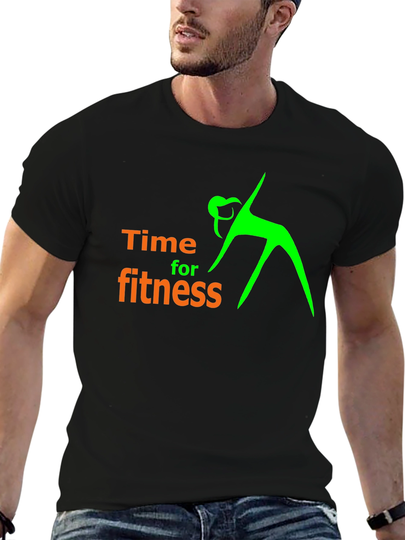 Time For Fitness Black Graphic T-Shirt