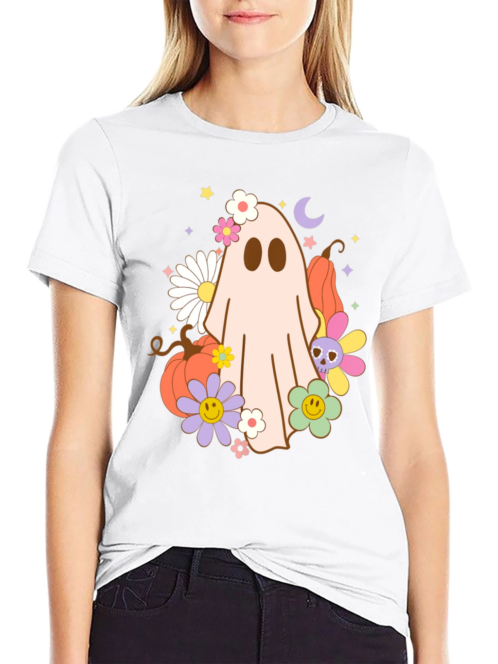 Retro Halloween Ghost Graphic T-Shirt