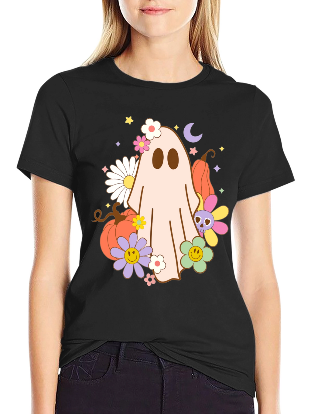 Retro Halloween Ghost Graphic T-Shirt
