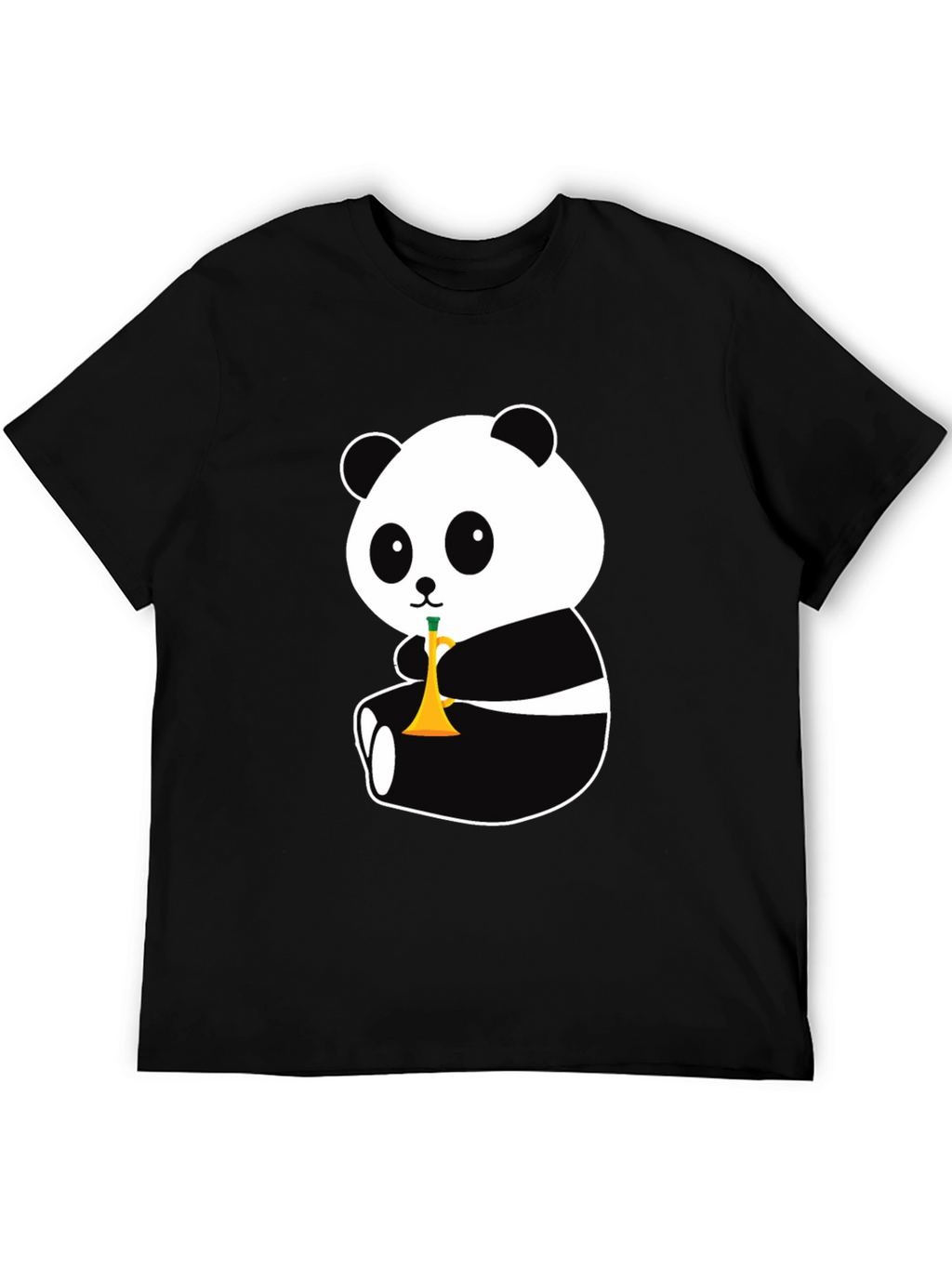 Panda Trumpet Black T-Shirt - Cute Cartoon Design