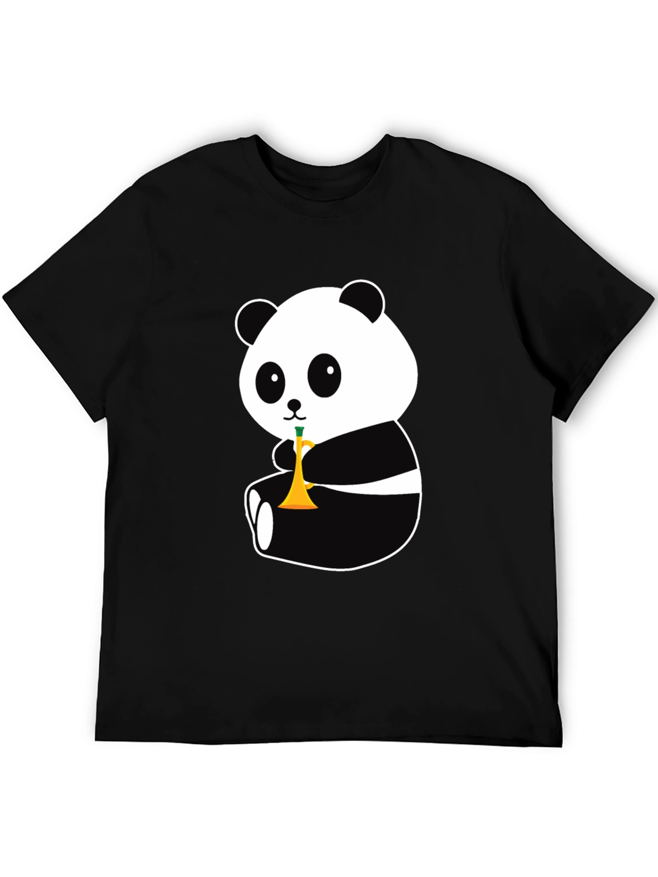 Panda Trumpet Black T-Shirt - Cute Cartoon Design
