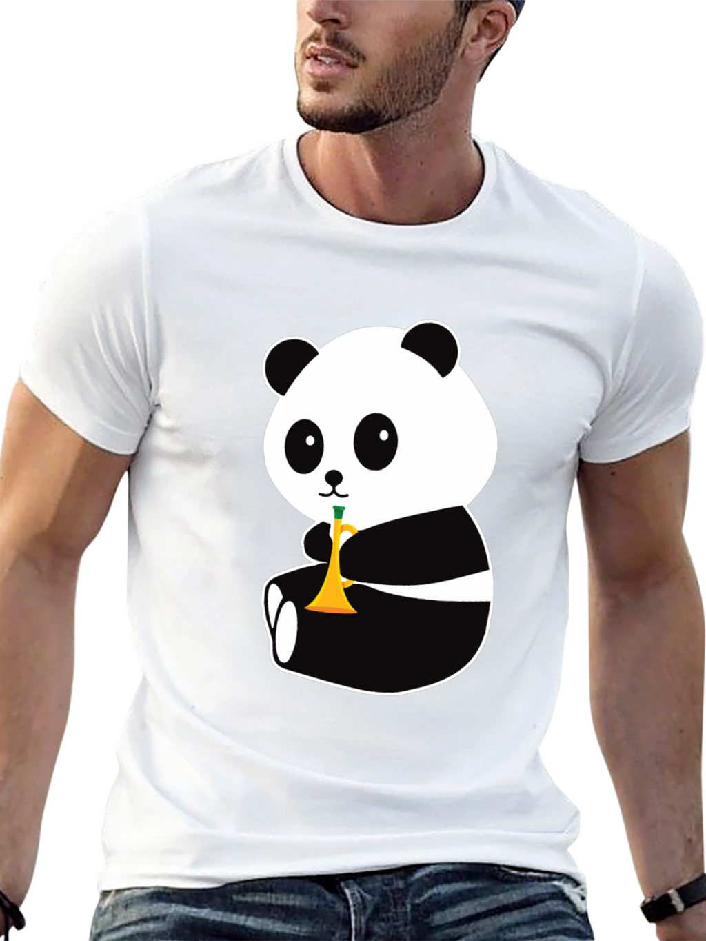 Panda Trumpet Black T-Shirt - Cute Cartoon Design