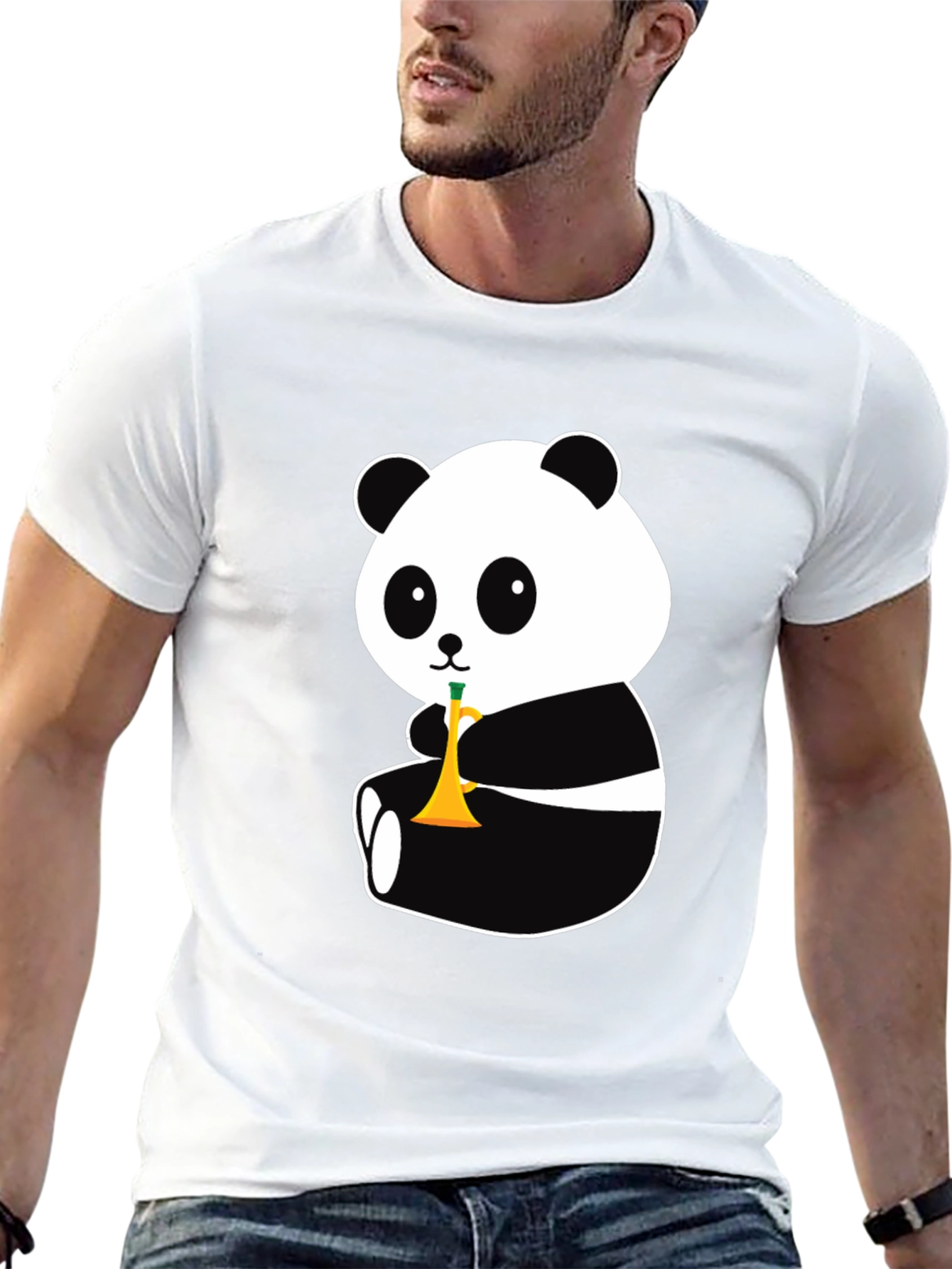 Panda Trumpet Black T-Shirt - Cute Cartoon Design