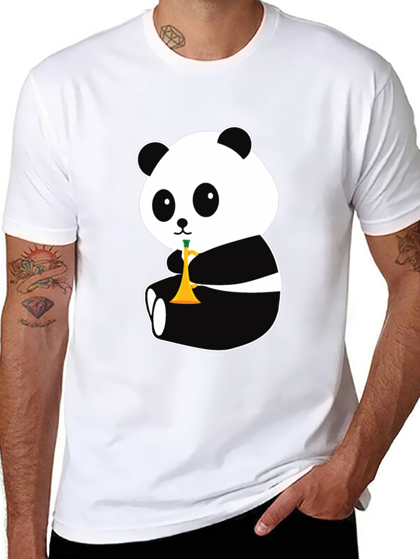 Panda Trumpet Black T-Shirt - Cute Cartoon Design