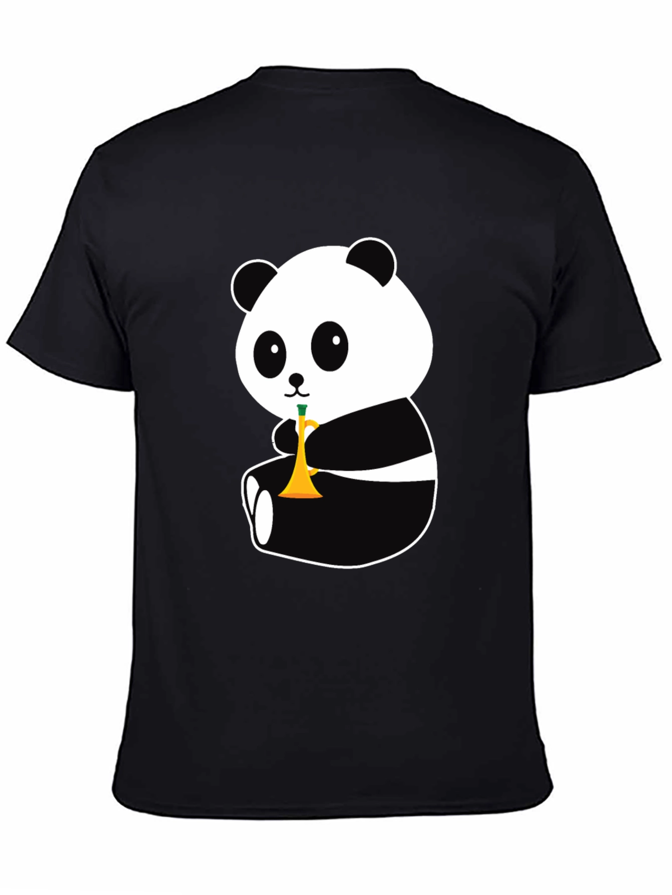 Panda Trumpet Black T-Shirt - Cute Cartoon Design
