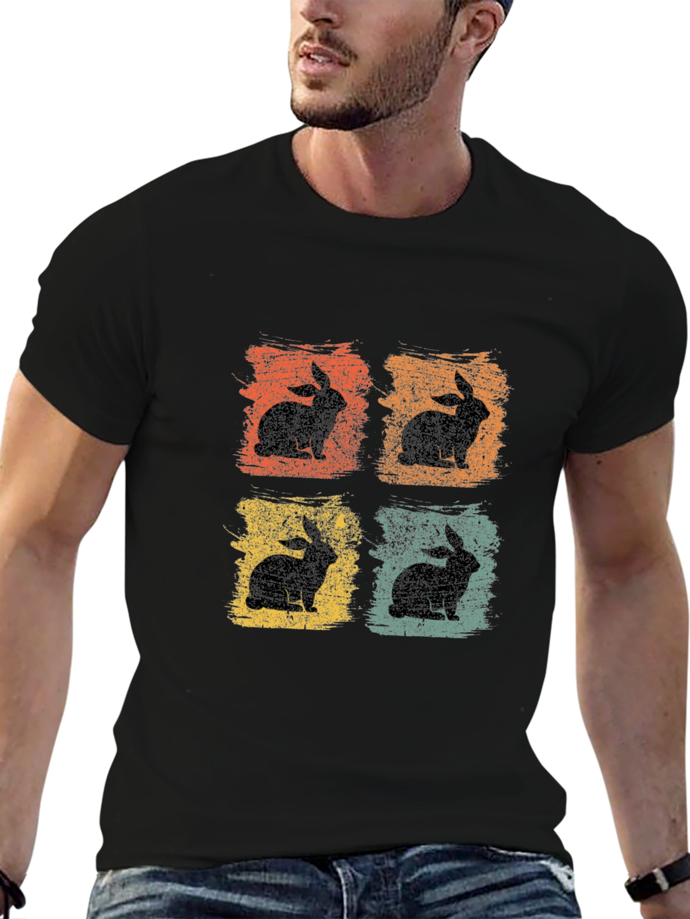 Retro Rabbit Graphic Tee - Mens Black T-Shirt