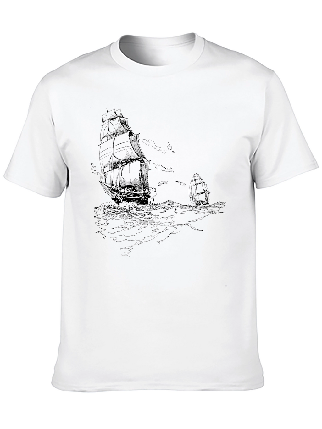 Nautical Ship Graphic Tee - Black Cotton T-Shirt