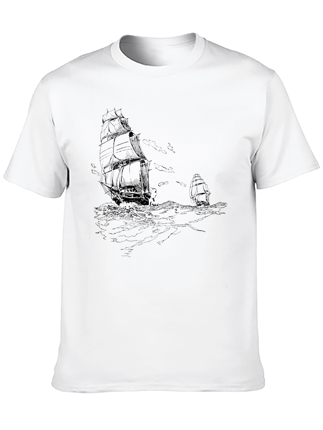 Nautical Ship Graphic Tee - Black Cotton T-Shirt
