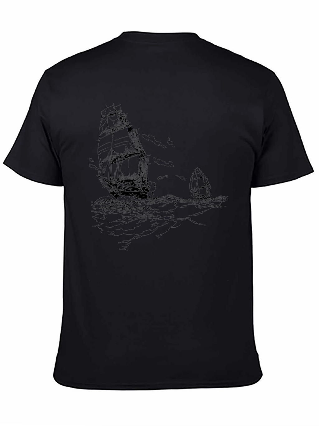 Nautical Ship Graphic Tee - Black Cotton T-Shirt